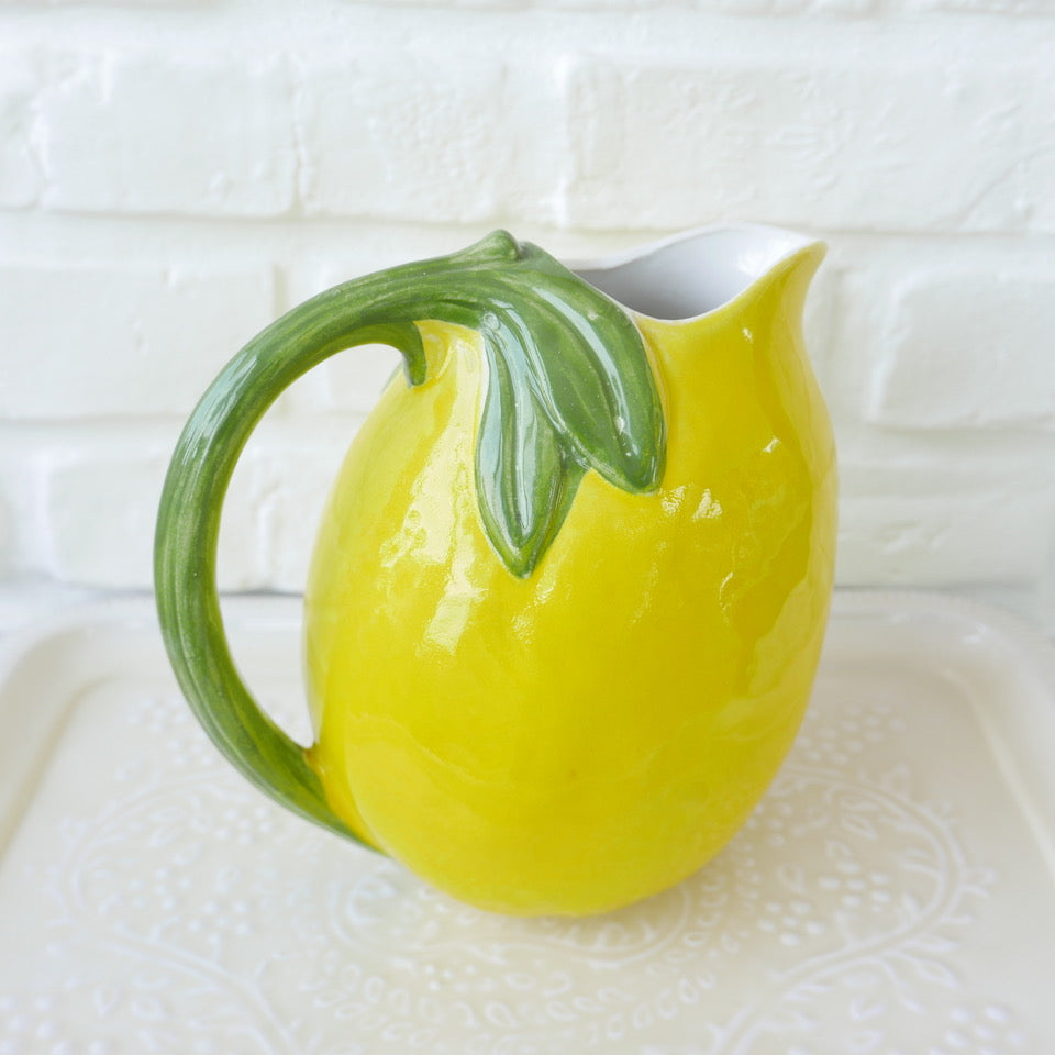 Pichet Citron En Céramique Barbotine - Jaune Et Vert - Cassé