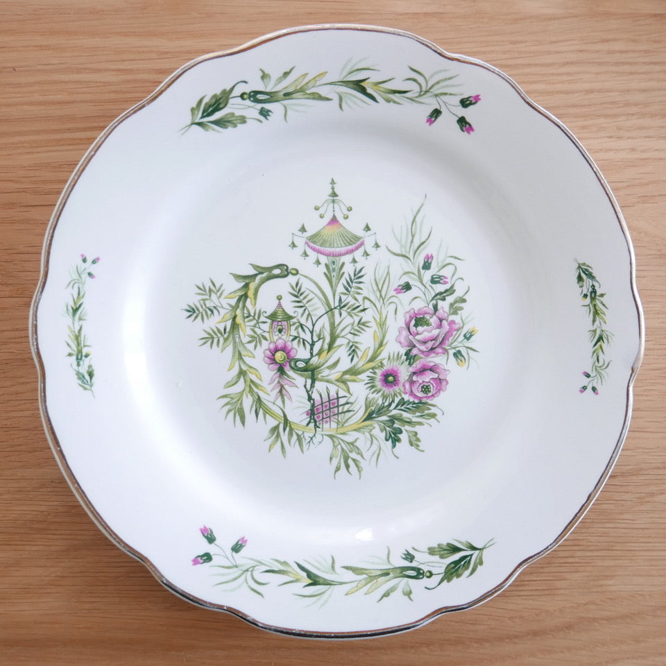 Lot De 8 Assiettes à Dessert Digoin Sarreguemines – Porcelaine Blanche Motif Floral